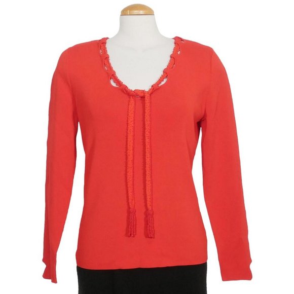 Bead Tie Tassle Rayon Blend Rib Knit Sweater XL